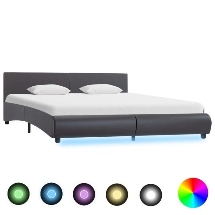 vidaXL Cadre de Lit avec LED Lit Rembourr/é Lit Double Lit Adulte Lit Coffre Sommier /à Lattes Chambre /à Coucher Maison Int/érieur Noir Similicuir 180x200 cm