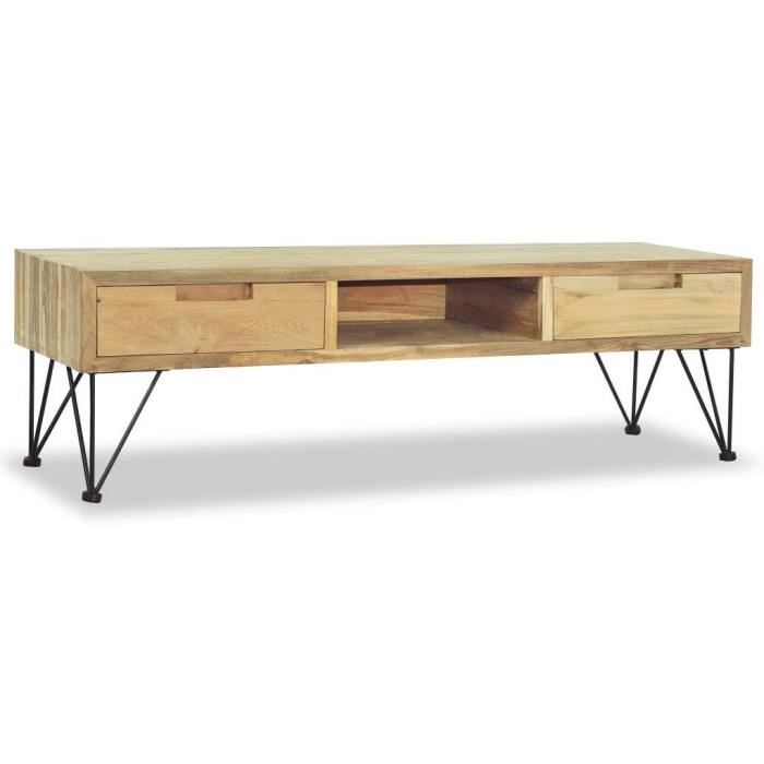 Banc Entrée Teck Massif Style Colonial - 90x30x40 Cm Avec 2 Tiroirs - Multifonction