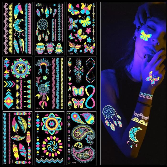 Autocollants Tatouage Phosphorescents Brillants Pour Enfants - Temporaires, Multicolores, Parfaits Pour Fêtes Et Anniversaires