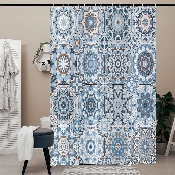 Rideau De Douche 180x180cm Imprimé Floral Boho - Imperméable, Tissu Polyester, Style Aquarelle Hawaiien
