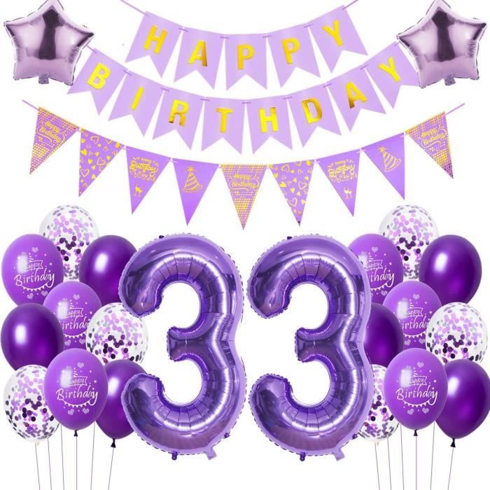 Décoration 33 Ans Anniversaire Femme Pourpre Ballon 33 Ans Femme