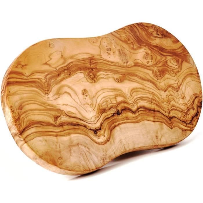 Planche à Découper Bois D'olivier Naturel - 40cm - Bord Unique - Pour Fromage Et Charcuterie