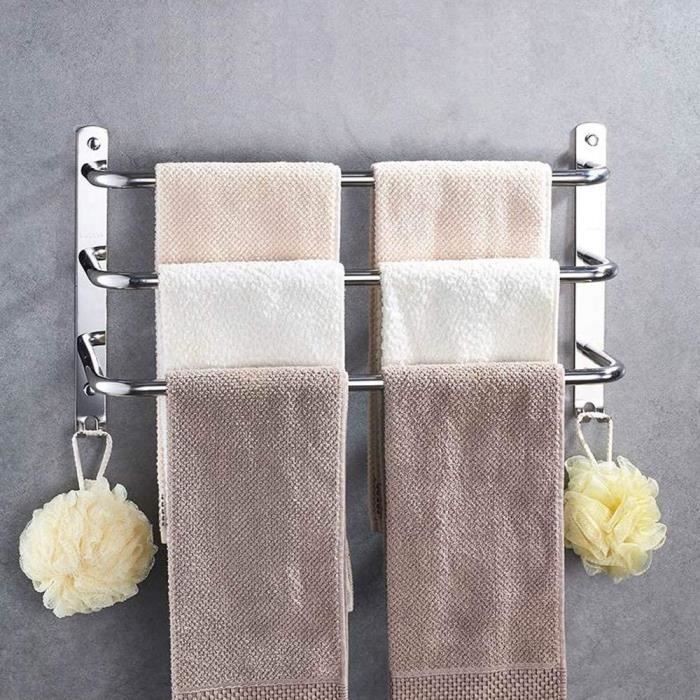 Porte-serviettes Double Chromé Pour Salle De Bain – Fixation Murale Sans Perçage