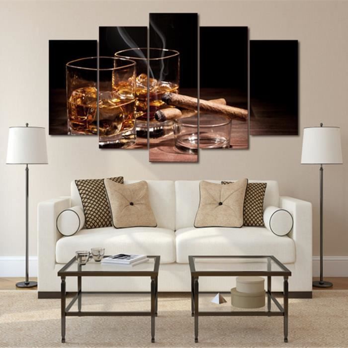 Mur Art Affiche Moderne Home Decor Salon Chambre 5 Pieces Verre De Vin Verre Cigare Toile Impression Peinture Modulaire Photos Cadre Achat Vente Objet Decoration Murale Cdiscount