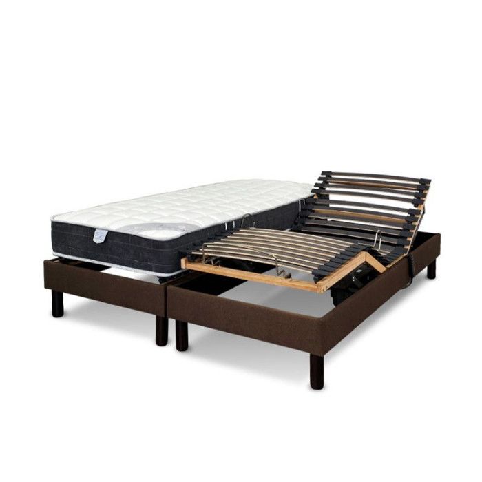 Ensemble lit électrique Essenzia Zen Grey Classic + Sommier DETENTE marron 2x80x200 Ressorts