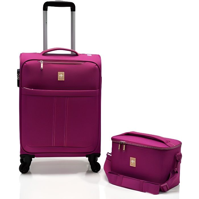 lot valise cabine souple + vanity "ultra léger" - lys paris - magenta.