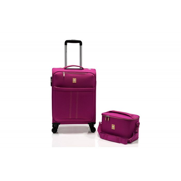 lot valise cabine souple + vanity "ultra léger" - lys paris - magenta.