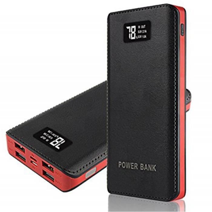 Batterie Externe 20000mAh 4 ports USB Noir Rouge - Cdiscount