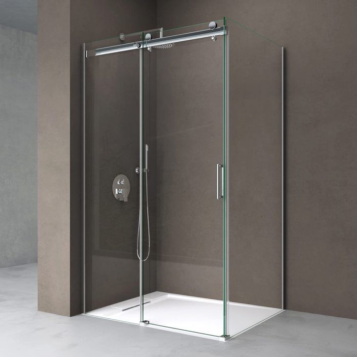 Cabine de douche rectangulaire avec porte coulissante 80x110 Sogood Ravenna17 paroi de douche avec porte glissante transparent Nano