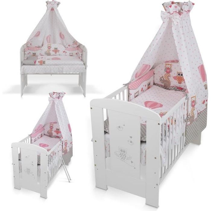 Berceau Bebe Lit Bebe 1 X 60 Cm Avec Matelas Sommier A Lattes Set De Lit Complete Couleur Hibou Rose Cdiscount Puericulture Eveil Bebe