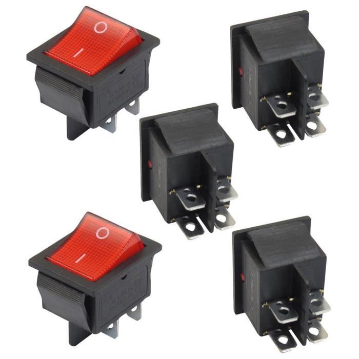 Gaetooely 5 x Interrupteurs a bascule DPST On/Off 16A/250V 20A/125V AC Illumination rouge 