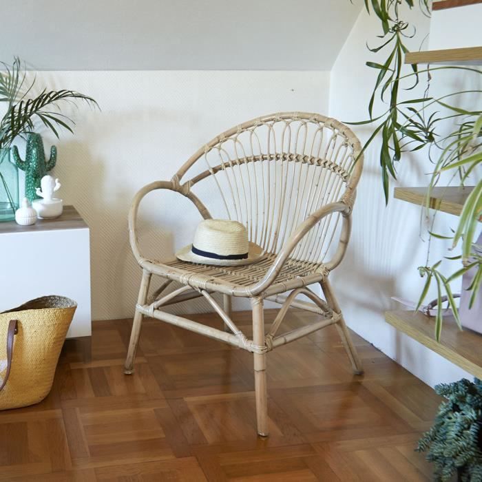 Fauteuil en rotin - Indien - Vintage - Avec accoudoirs