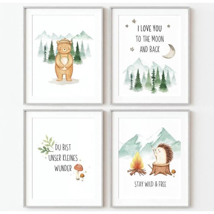 Set Posters Chambre Enfant Animaux Mignons - Impressions Art A4 Sans Cadre - Décoration Bébé Et Enfant