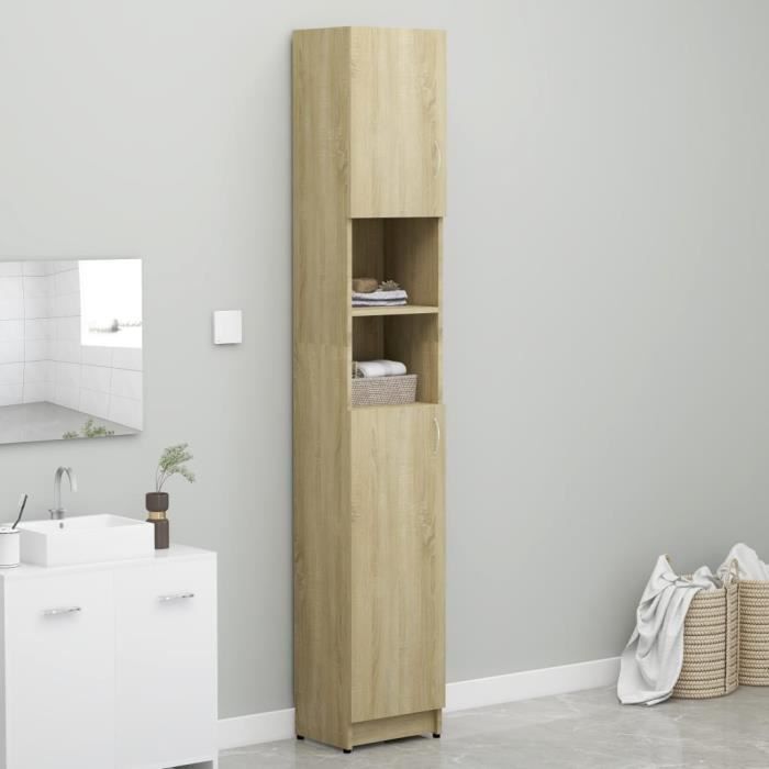 armoire de salle de bain scandinave nove - chêne sonoma - 32x25,5x190 cm - aggloméré