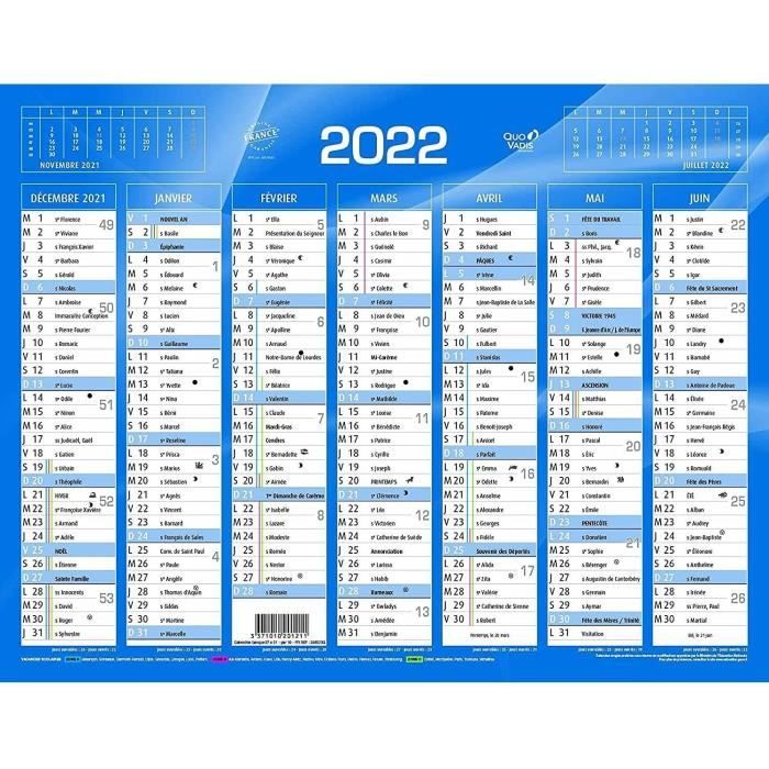 1 Calendrier de Banque Bleu - Année 2020-55x40,5 cm carton rigide