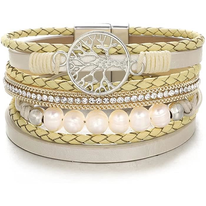 Brassard Multicouche Magnifique à la Main de Boho avec Boucle magnétique Bracelets de Bracelet en Cuir de l/'arbre de Vie de l/'UEUC Bracelet décontracté pour Femme et Fille