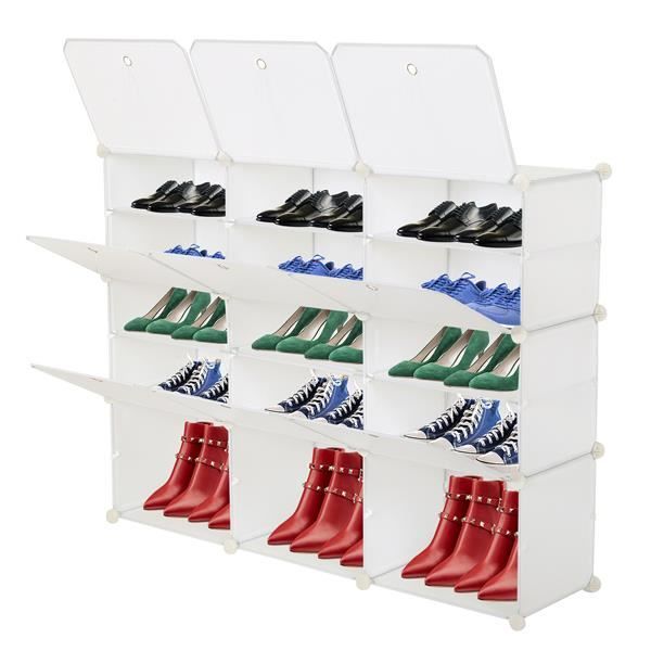 DIY Armoire à Chaussures en Plastique Meuble à Chaussures 5 Niveaux avec portes Blanc