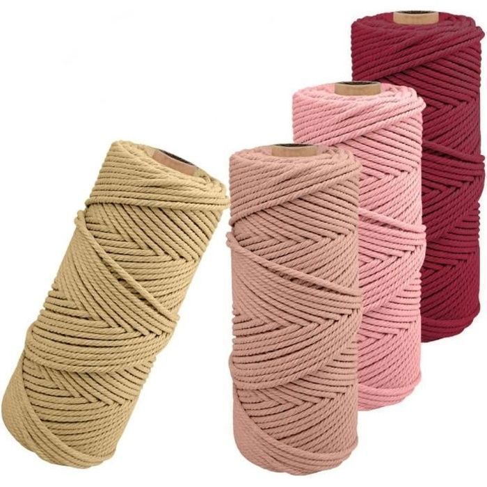 fil macramé 2mm,4pcs corde macramé ficelle naturelle fil macrame coton cordon bricolage cordelettes pour tentures murales, suspensio