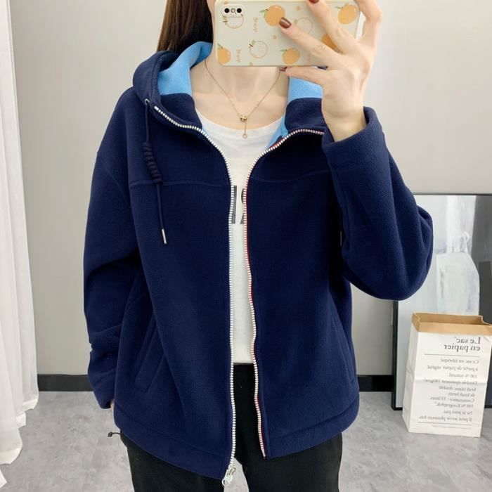 coloris Bleu taille L 52 60kg Veste polaire thermique capuche pour femme v tements d ext rieur coupe vent
