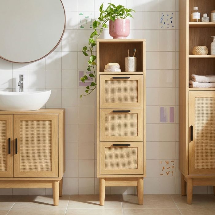 Demi colonne AMANA effet chêne et cannage rotin l30cm - Bois