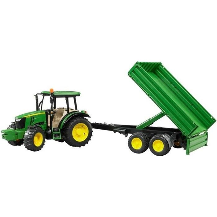 Tracteur agricole jouet avec remorque - BRUDER - John Deere 5115M - Remorque basculante - Essieu orientable