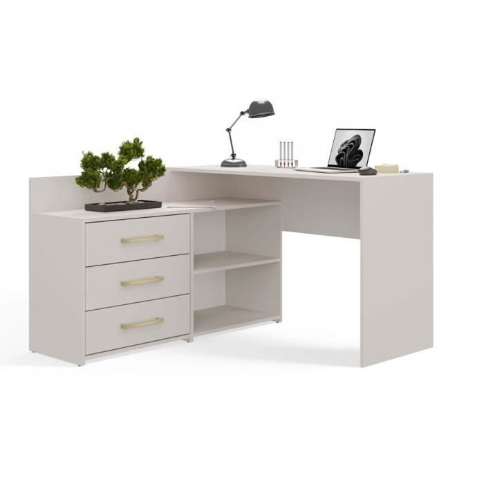 MOLINE - Bureau dangle avec rangement - 3 tiroirs + 2 etagères - 120x50x76 cm - Bureau dordinateur