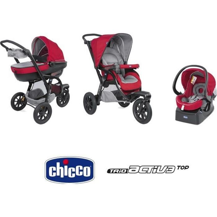 CHICCO Poussette combinée Activ3 Top - Siège auto groupe 0+ et base - 0-36  mois - Dossier + guidon réglable - Rouge berry - Cdiscount Puériculture &  Eveil bébé