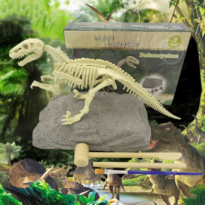 Kit de fouille de fossile de Dinosaure Tyrannosaure Cadeau Scientifique pédagogique pour la fête de Pâques de paléontologie archéologique Squelette Lumineux avec kit de fouille Interne 