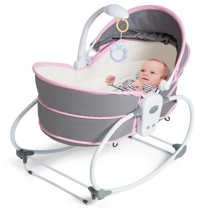 COSTWAY Transat Bébé 5 en 1 Lit Berceau Portable avec Boîte Vibrante  Musical,Auvent Amovible,Dossier Ajustables pour 0-3Ans Rose - Cdiscount  Puériculture & Eveil bébé