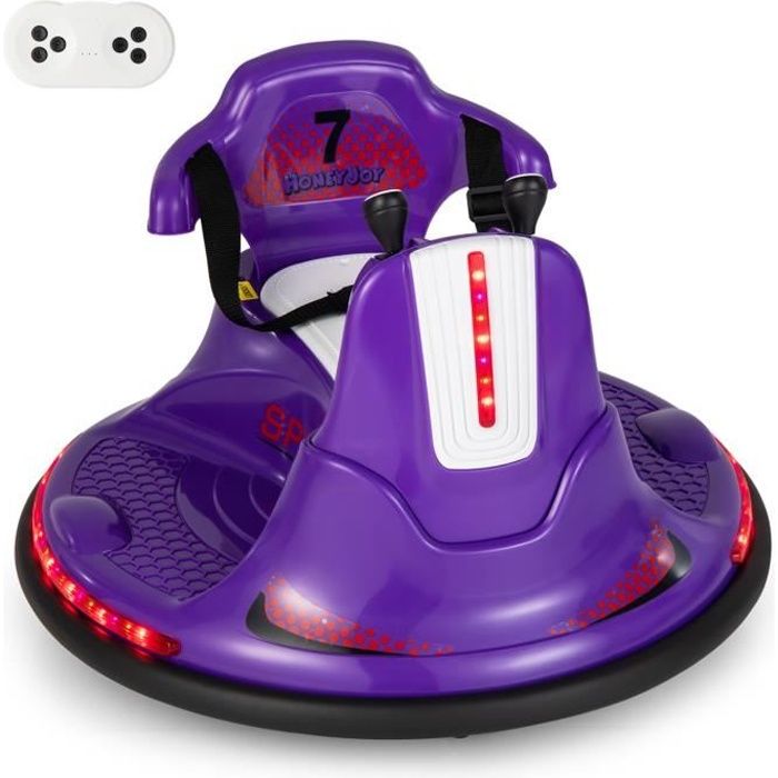 DREAMADE Voiture Electrique Auto-Tamponneuse Enfant 6V avec Télécommande 27G Musique Lumières LED Ceinture de Sécurité Violet