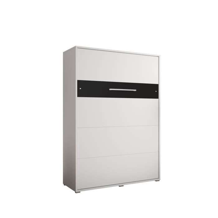 armoire lit escamotable vertical alabama 140 avec coffre - style contemporain - blanc mat + noir mat (sans matelas)