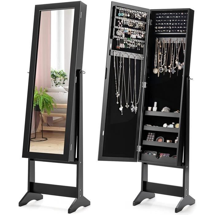 Armoire à Bijoux sur Pied avec Miroir Inclinable en 3 Positions - GOPLUS - Noir