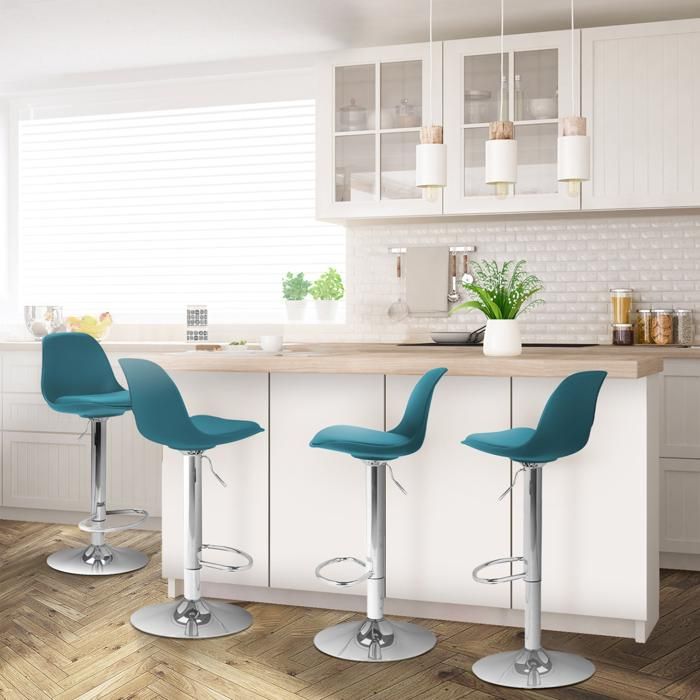 IDMARKET Lot de 4 tabourets de bar KARL design bleu canard IDMARKET Lot de 4 tabourets de bar KARL design bleu canard