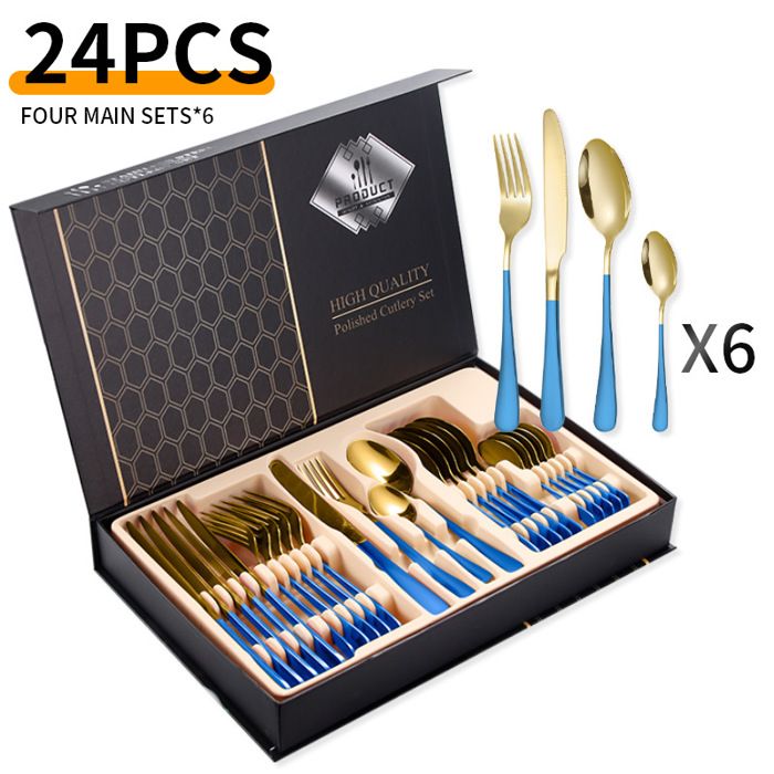 Ménagère 24 pièces - INSFITY - Bleu Or - Acier inoxydable - Pour 6 personnes