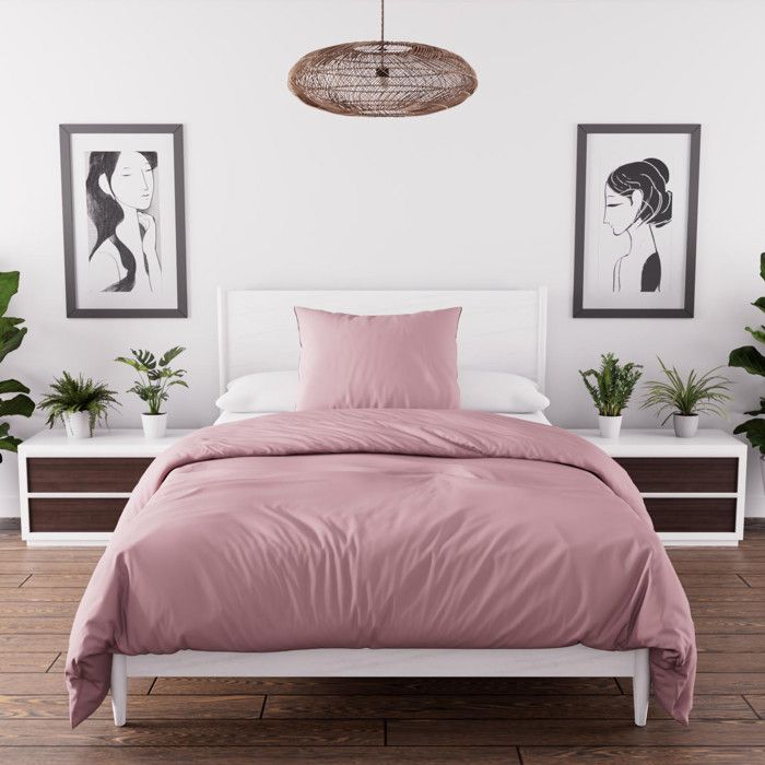 Parure Housse De Couette En Microfibre Lavee 140x200 Cm Boheme Vieux Rose Par Intemporel Cdiscount Maison