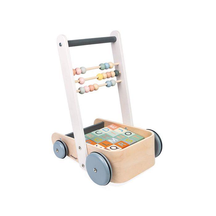 Chariot de marche cube d'activités avec freins en bois multicolore