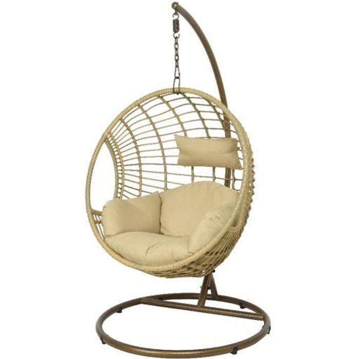 fauteuil suspendu - jardideco - london - résine tressée - beige - 129 x 105 x 186 cm