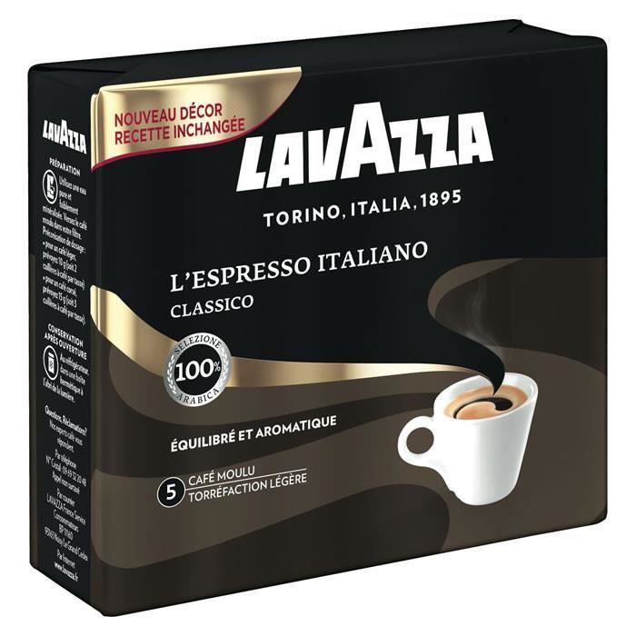 LOT DE 4 - LAVAZZA : Espresso Italiano Classico - Café moulu pur Arabica 2  x 250 g Intensité 4