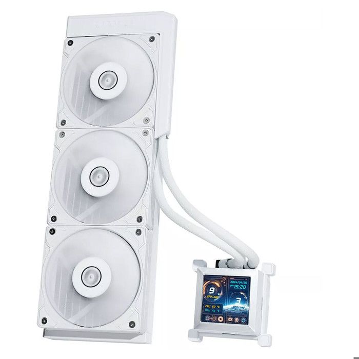 Lian Li Hydroshift 360 AIO – Ventilateurs pré-installés de 3 x 28 mm – Chemin de liquide de refroidissement latéral – Écran LCD de