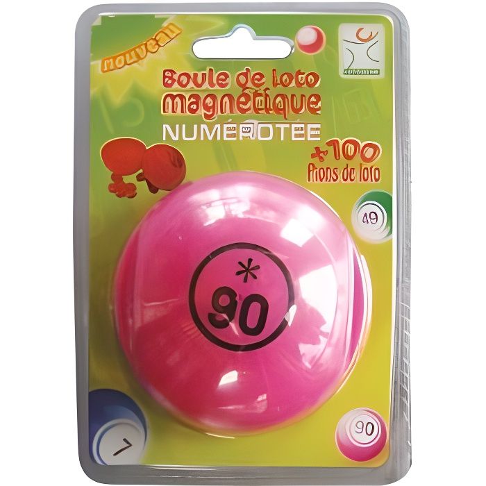 jeu de société - lotoquine - boule de loto magnétique numérotée rose - 100 pions magnétiques