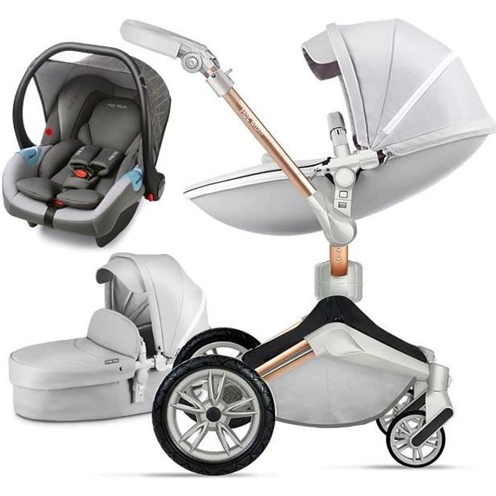 Poussette 3 en 1 Bébé Combinée Siège-Auto Nacelle Haute Réversible