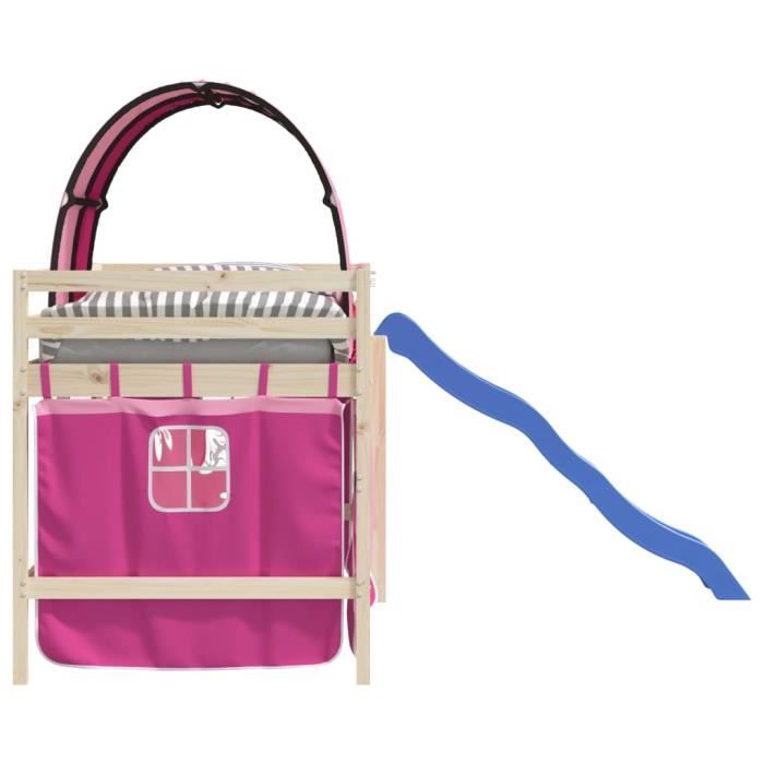 Lit mezzanine pour enfant avec sommier toboggan tunnel rideau modele