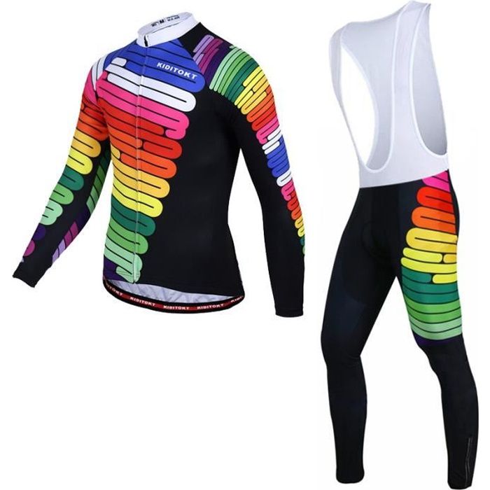 Tenue Cyclisme Femme Manches Longues - Maillot Et Cuissard 9D Gel - Ensemble Respirant Séchage Rapide
