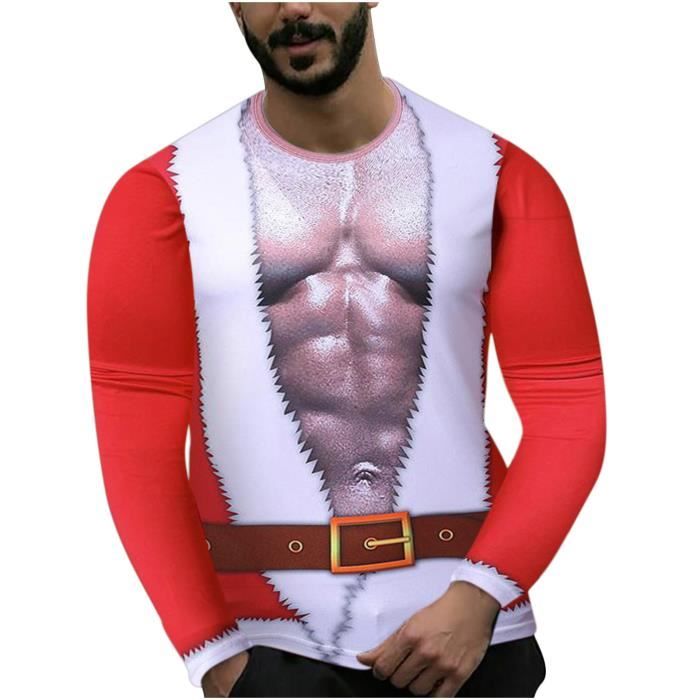Homme Santa Costume Ceinture de Noël à manches courtes de Noël Extensible T Shirt Tee Top 
