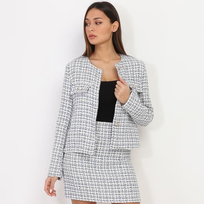 Veste en tweed bleue à boutons officier Bleu - Prêt-à-Porter