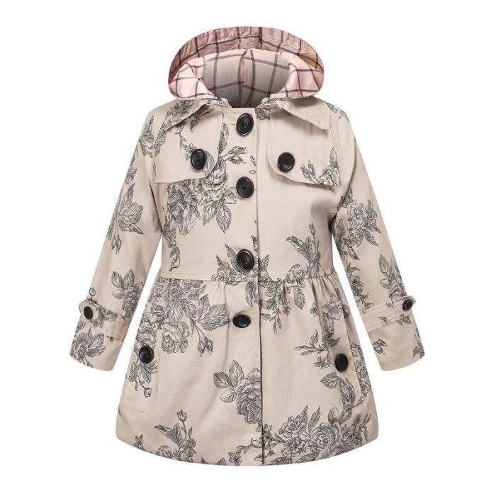 Trench coat filles manteau de filles manteau rembourre pour filles Manteau fleuri uni fille 3 12 ans Kaki Floral