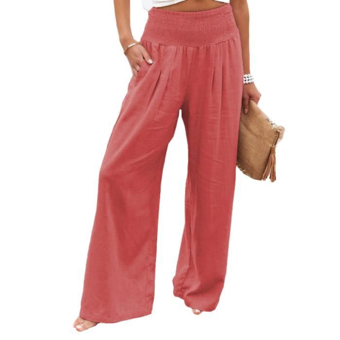 Neteson Pantalon Fluide Femme Été Taille Haute - Pantalon à Jambe Large Chic Et Élégant Avec Poches