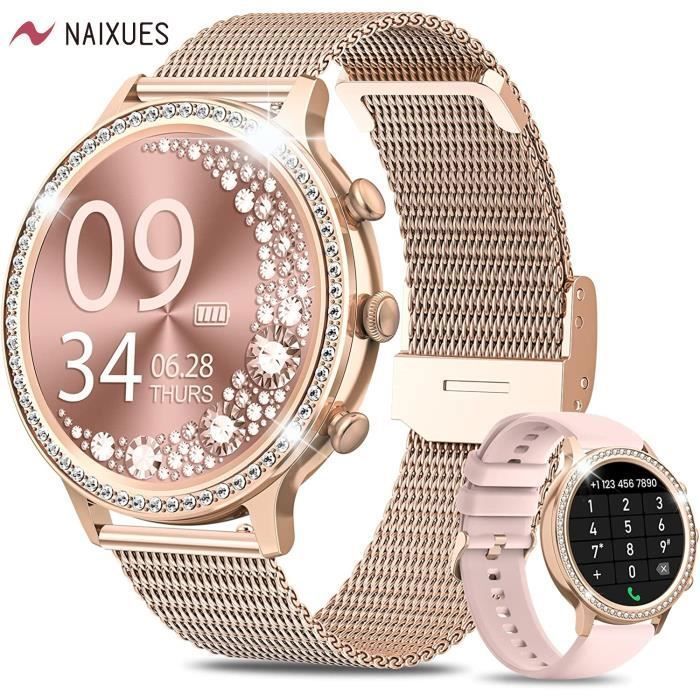 Montre Connectée Femme NAIXUES - Appels Bluetooth - 28 Modes Sportifs - 2  sangles SpO2 - Android iOS - Cdiscount Téléphonie