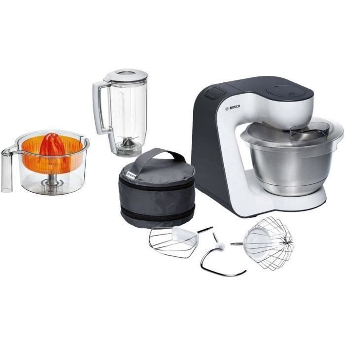 robot pâtissier bosch kitchen machine mum - gris - 1000w - mouvement planétaire 3d - accessoires inclus