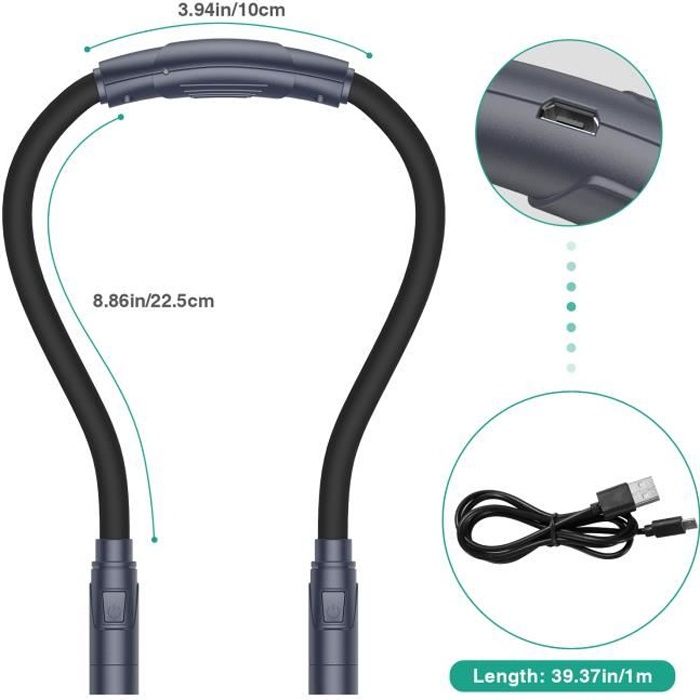 Lampe de Lecture - LED - Mains Libres - 4 Perles - Noir - Luminosité Réglable